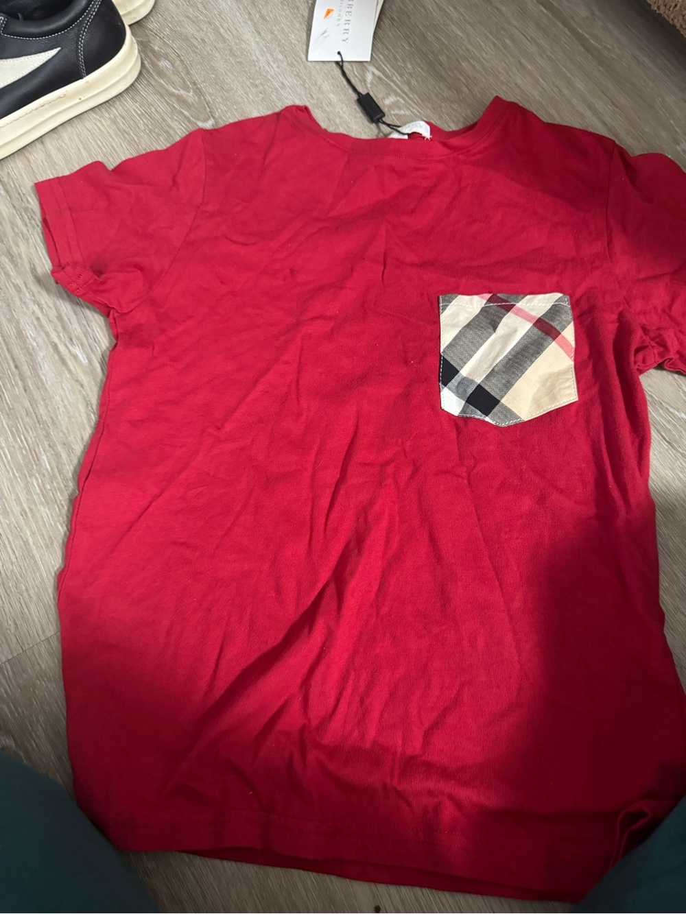 Burberry Red Short-Sleeve Tee with Check Pocket